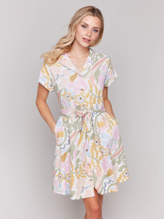 Linen Blend Sleeve Button-Front Dress Linen Blend Sleeve Button-Front Dress