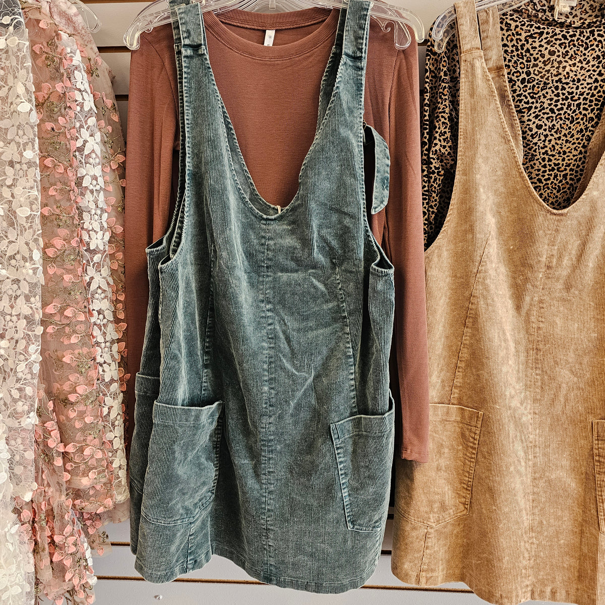 green emerald velvet dress Front Pockets Corduroy Overall Dress – My Dream Life Boutique main image 0