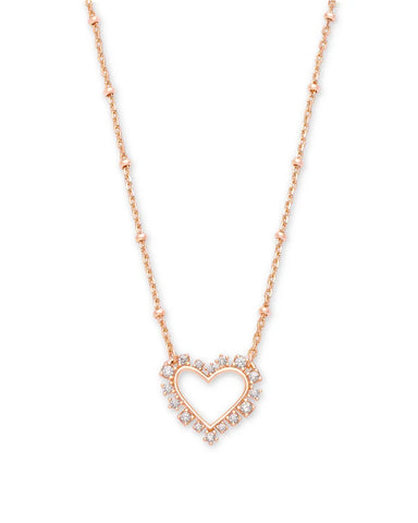 Ari Heart Rose Gold Pendant Necklace In White Crystal