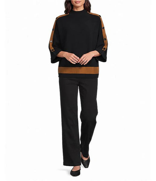 Multiples Mock Neck 3/4 Dolman Sleeve Contrast Trim Sweater
