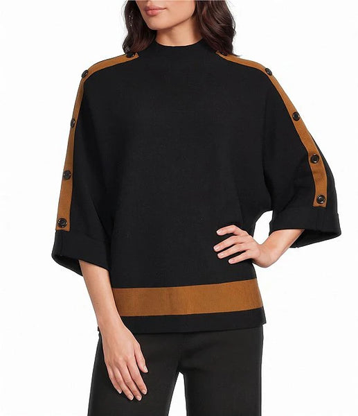 Multiples Mock Neck 3/4 Dolman Sleeve Contrast Trim Sweater