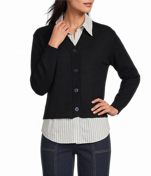 Multiples Knit V-Neck Long Sleeve Sweater Cardigan