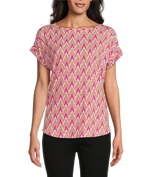 Multiples Pink and Orange Chevron Top