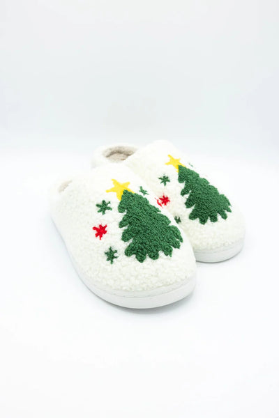 MIA Christmas Tree Slippers for Women in Cream