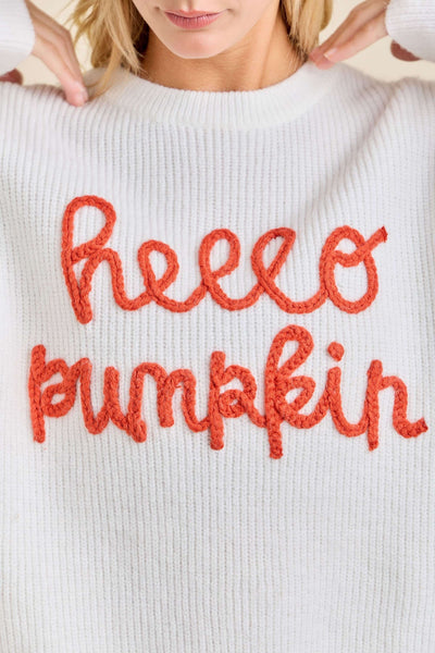 Hello Pumpkin Embroidered Knit Sweater