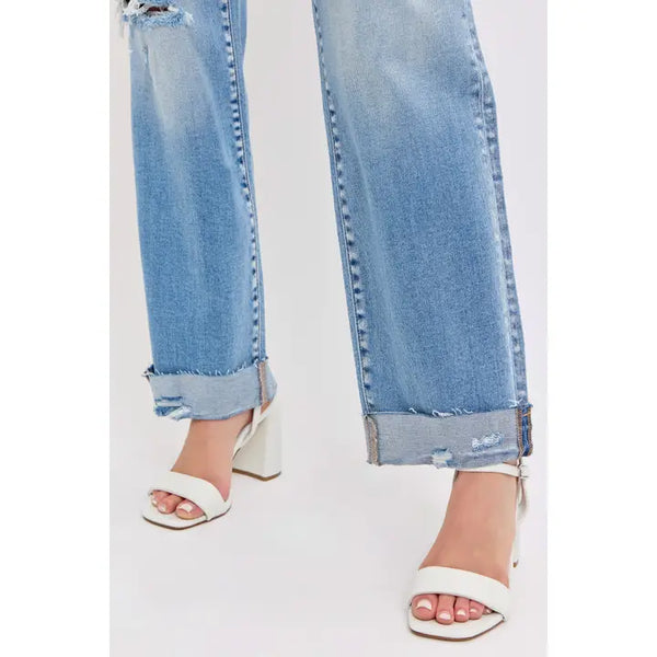 Cello High Rise Cuffed Distressed Dad Jeans