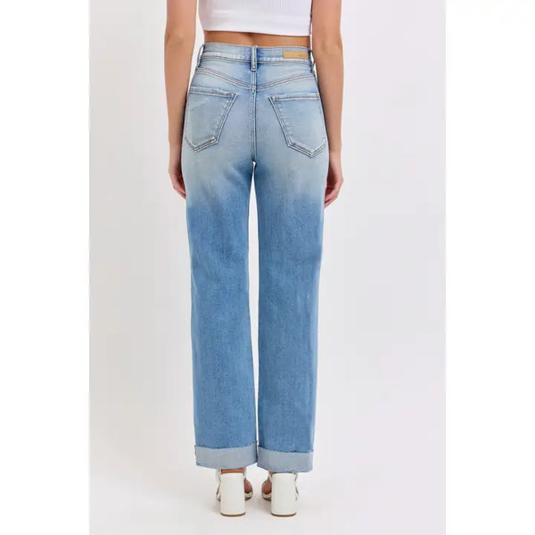 Cello High Rise Cuffed Distressed Dad Jeans