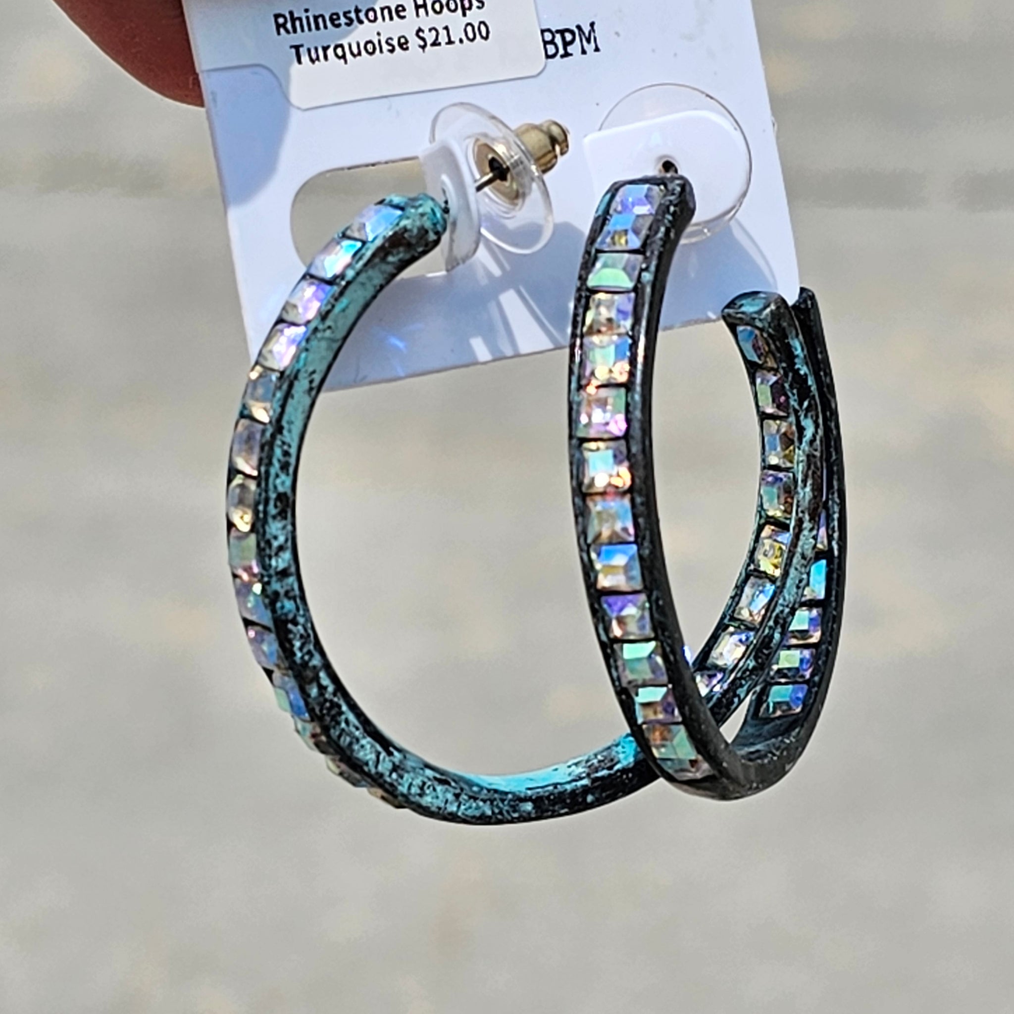 2 Color Thick Rhinestone Hoops