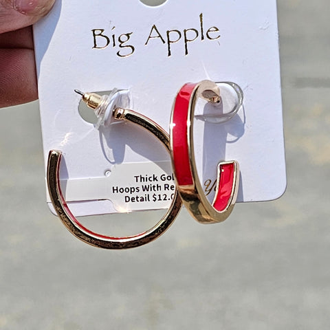 Thick Gold Hoops With Red Detail