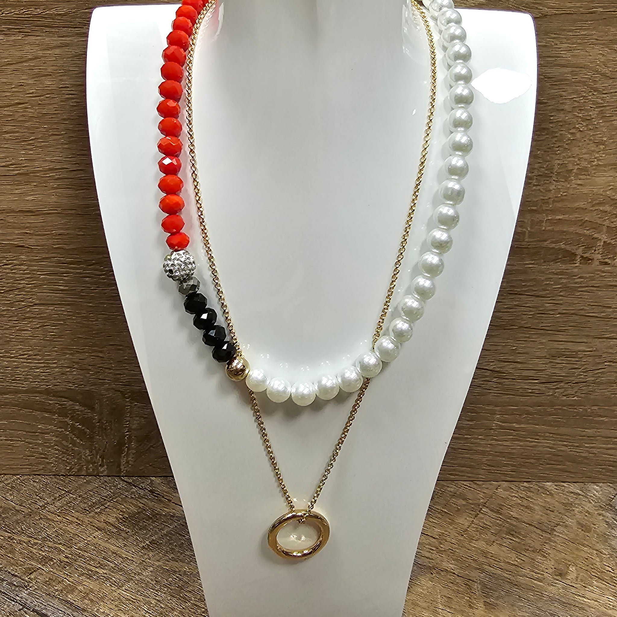 Multi-Colored Pearl & Chain Layered Necklace