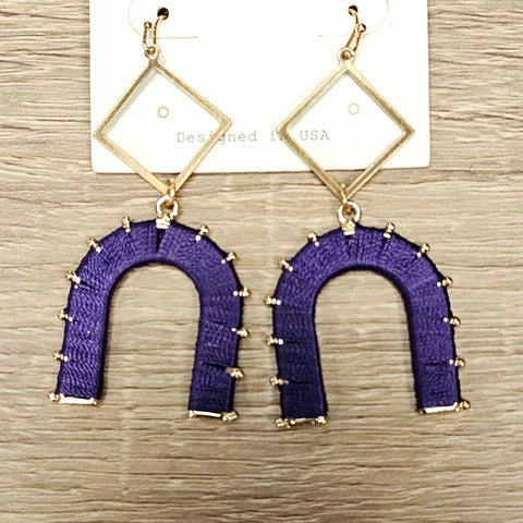 Dark Purple & Gold Horseshoe Earrings