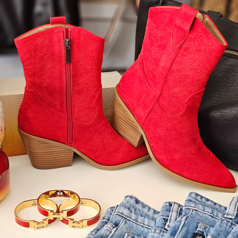 Hey Girl Rowdy Red Suede Boots