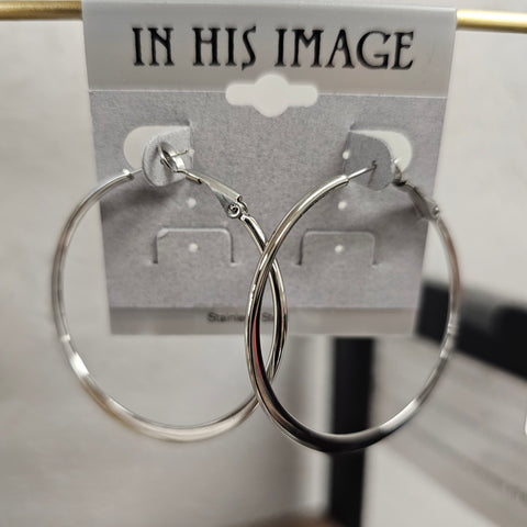 In His Image Thin Silver Large Hoops