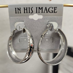 In His Image Thick Silver Detailed Hoops