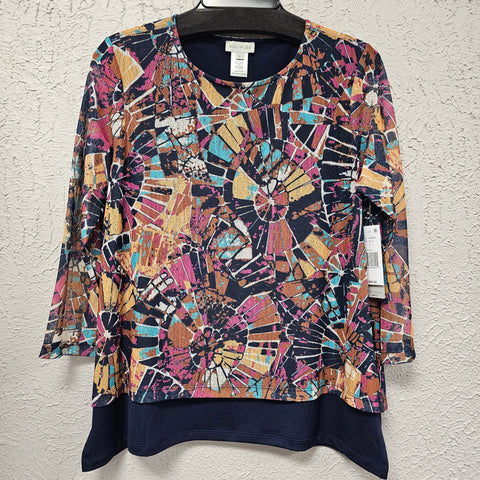 Multiples Flounce Sleeve Patterned Blouse
