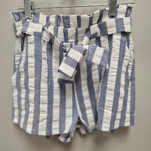 Striped Linen Navy Paperbag Shorts
