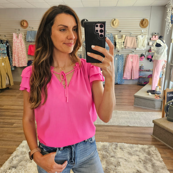 Pink Ruffle Cap Sleeve Top