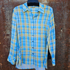 Multiples Plaid Crinkle Button-Up Top