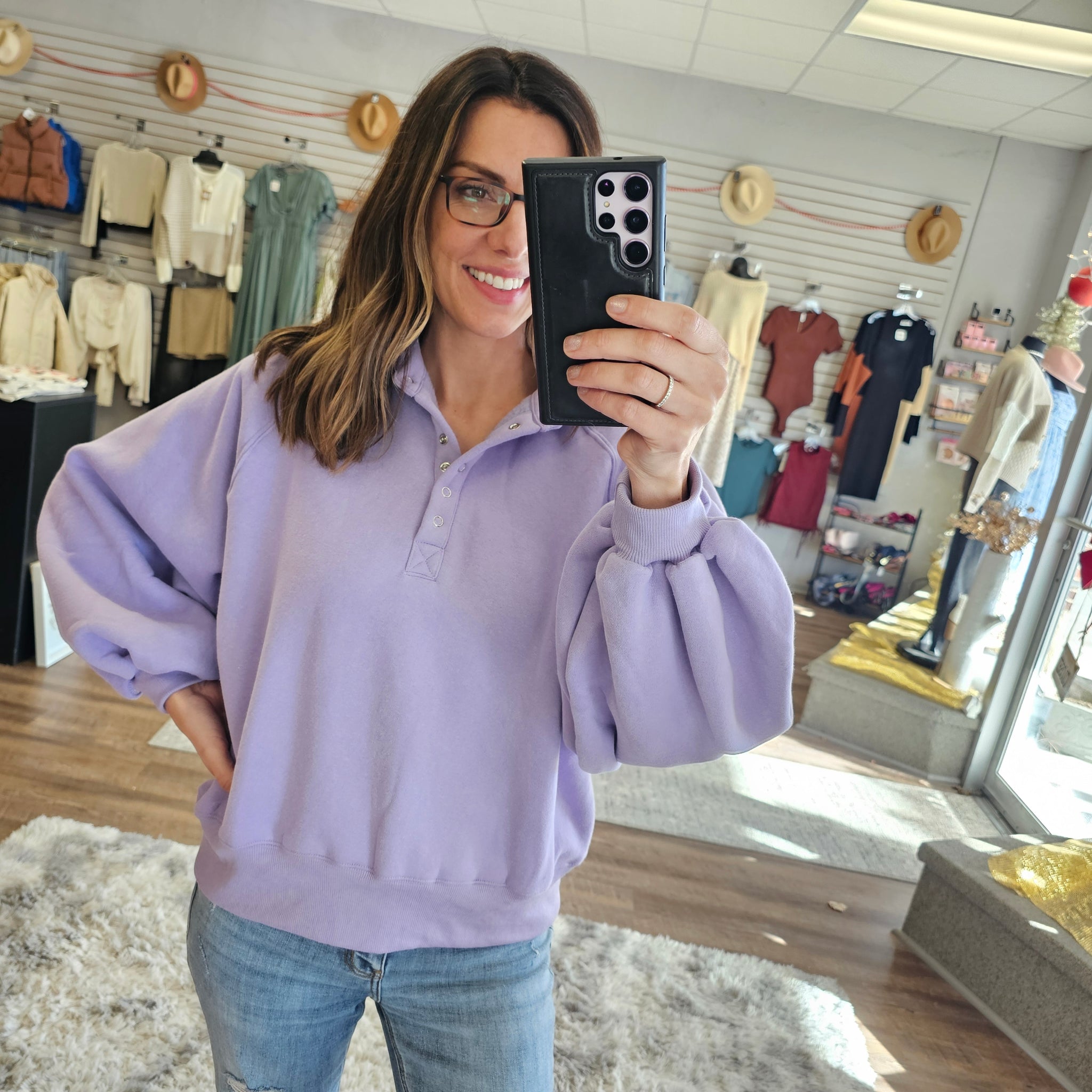 Lavender Snap Cozy Pullover