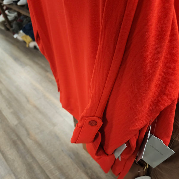 Multiples Red V-Slit 3/4 Rolled Sleeve Top