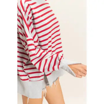 HYFVE Red and Gray Striped Long Sleeve Mock Neck