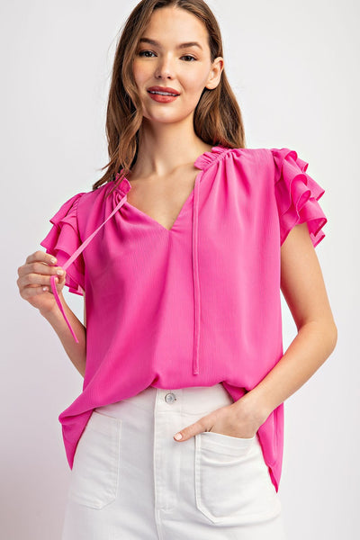 Pink Ruffle Cap Sleeve Top