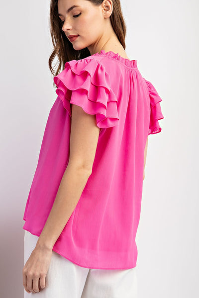 Pink Ruffle Cap Sleeve Top