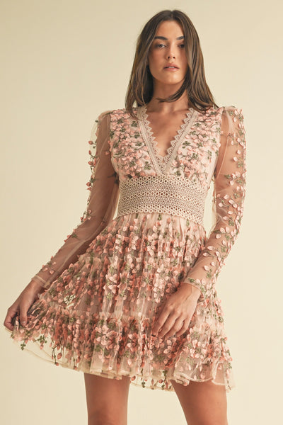 Floral Lace Embroidered Mini Dress