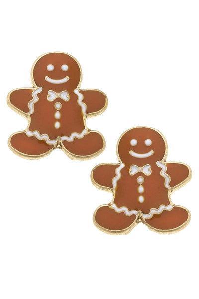 Gingerbread Men Enamel Stud Earrings