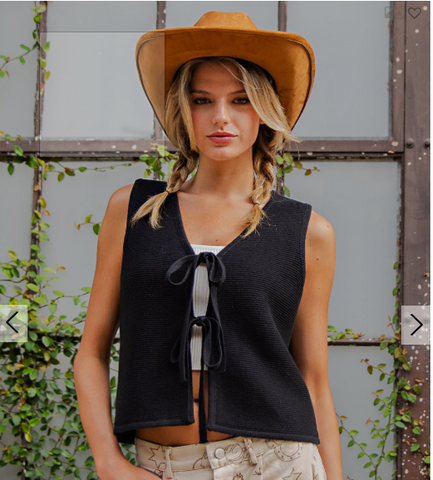 Black Front Tie Sleeveless Vest