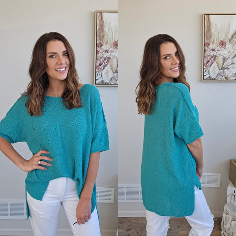 Teal Green Oversized High Low Top