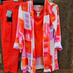 Multiples Pink and Orange Print Kimono