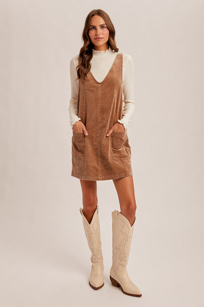 Taupe Snow Wash Corduroy Overall Dress