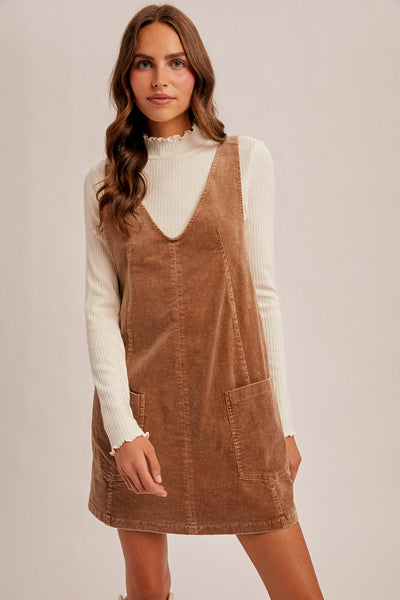 Taupe Snow Wash Corduroy Overall Dress