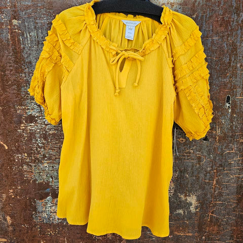 Multiples Gold Ruffle Blouse