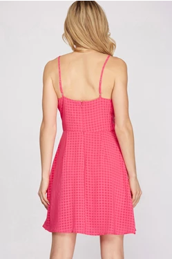 Hot Pink Checker Textured Dress