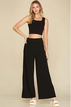 Black Heavy Knit Side Slit Pants