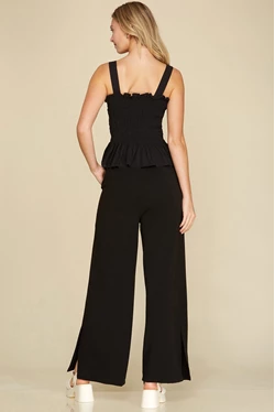 Black Heavy Knit Side Slit Pants