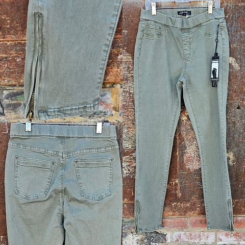 Charlie B Olive Jean with Zipper Detail
