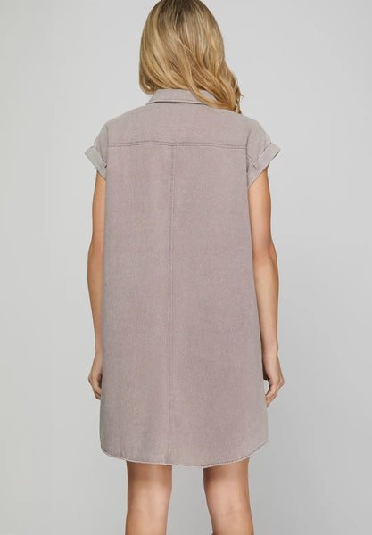 Misty Mauve Button Down Denim Dress