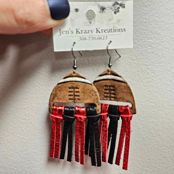 Leather Football Fringe Earrings (2 colors)