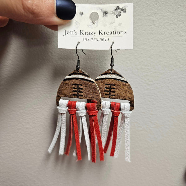 Leather Football Fringe Earrings (2 colors)