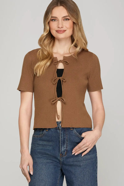 Mocha Front Tie Sweater Cardigan