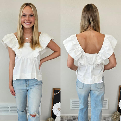 White Ruffle Babydoll Top