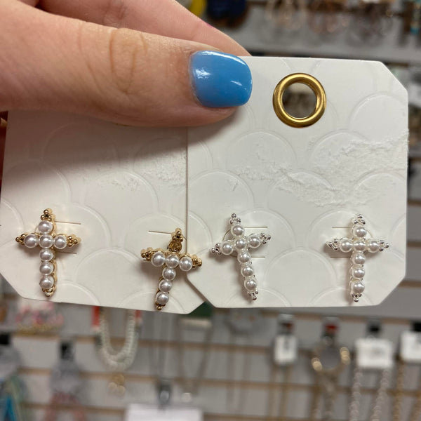 Pearl Cross Earrings