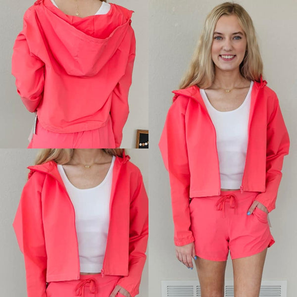 Mono B Coral Cropped Hooded Jacket