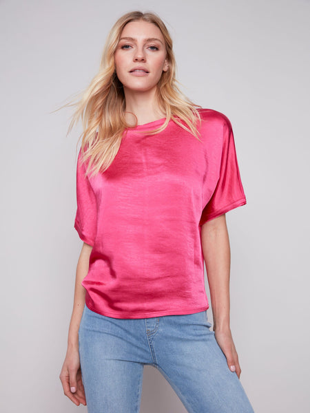 Charlie B Short Sleeve Satin Top