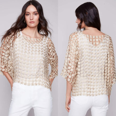 Charlie B Gold Flower Embroidery Blouse
