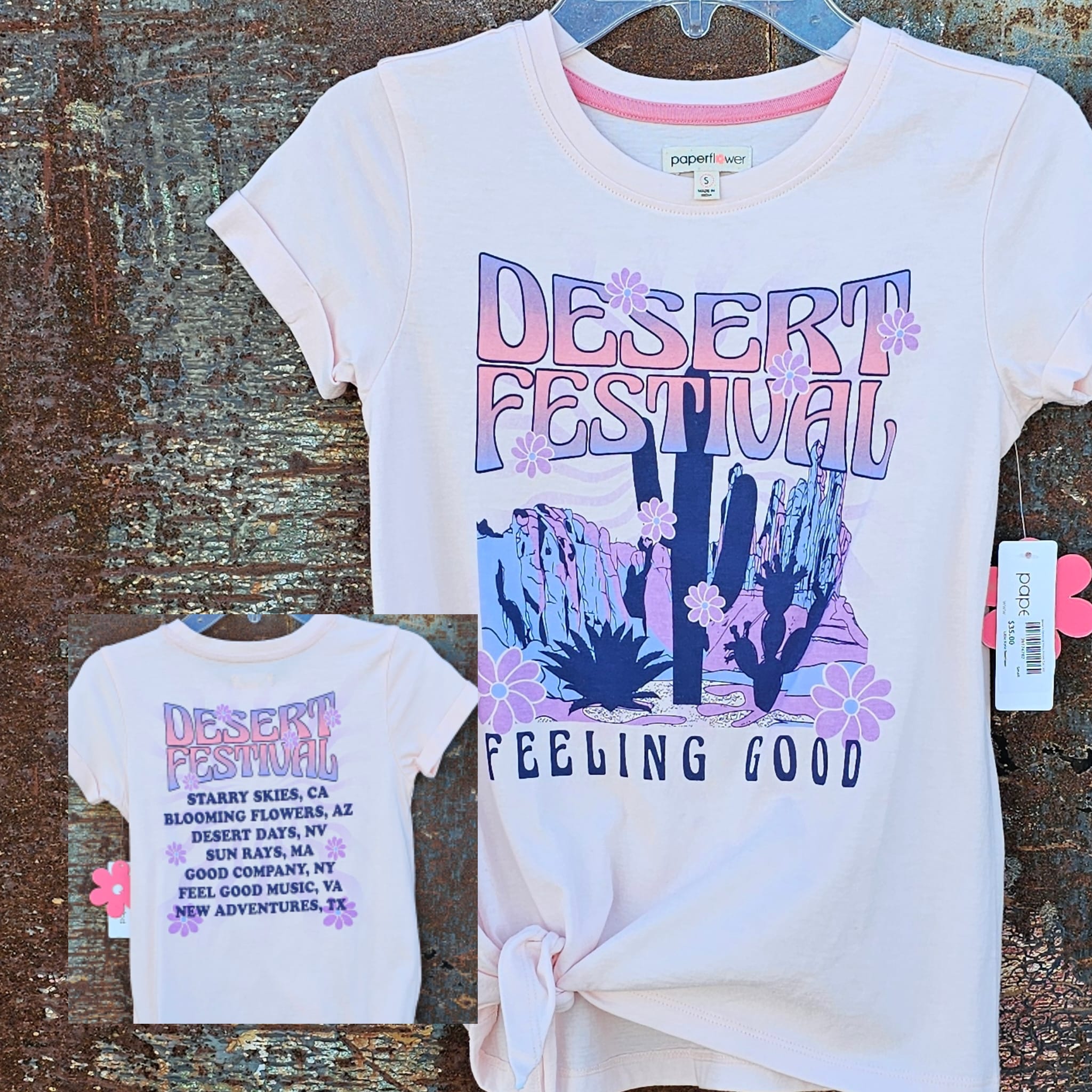 Desert Festival Pink Front Tie Tee