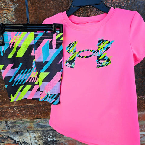 UA Girls Pink Neon T-Shirt and Short Set